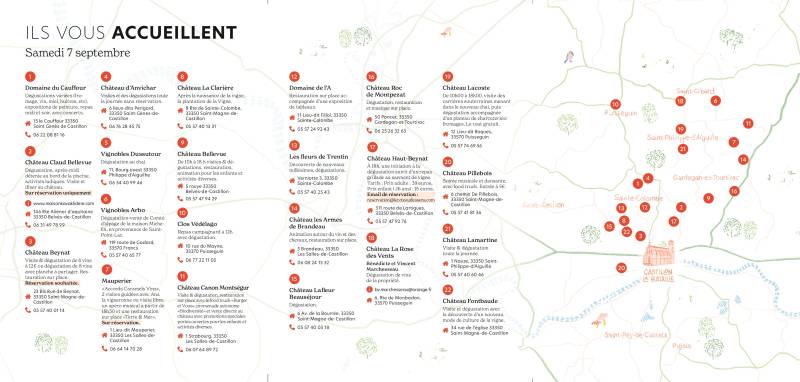 Portes Ouvertes à Castillon - Châteaux participants et Plan