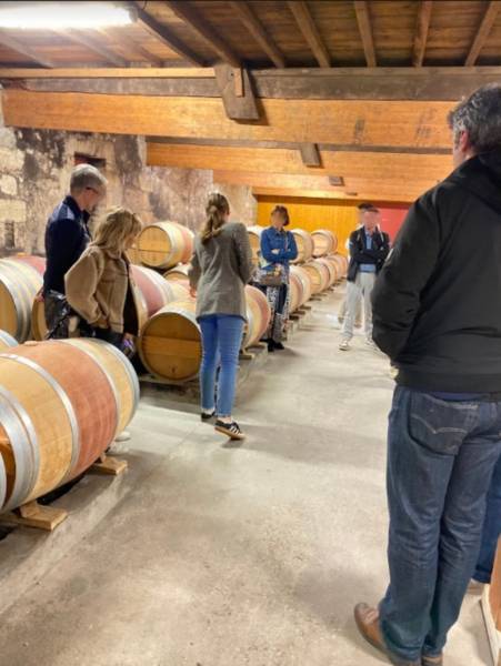 Visite guidée d'un chai à barriques dans le Médoc. Un 