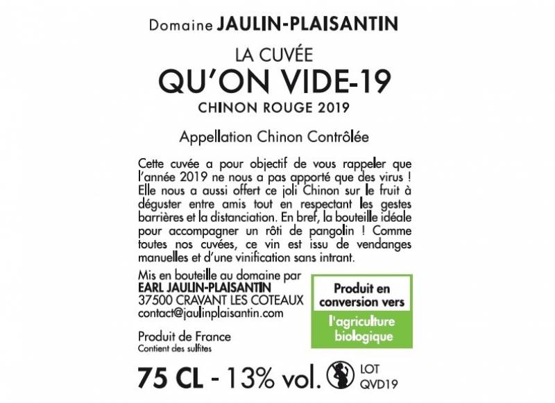 Cuvée Qu'on vide 19 du Domaine Jaulin Plaisantin - contre étiquette